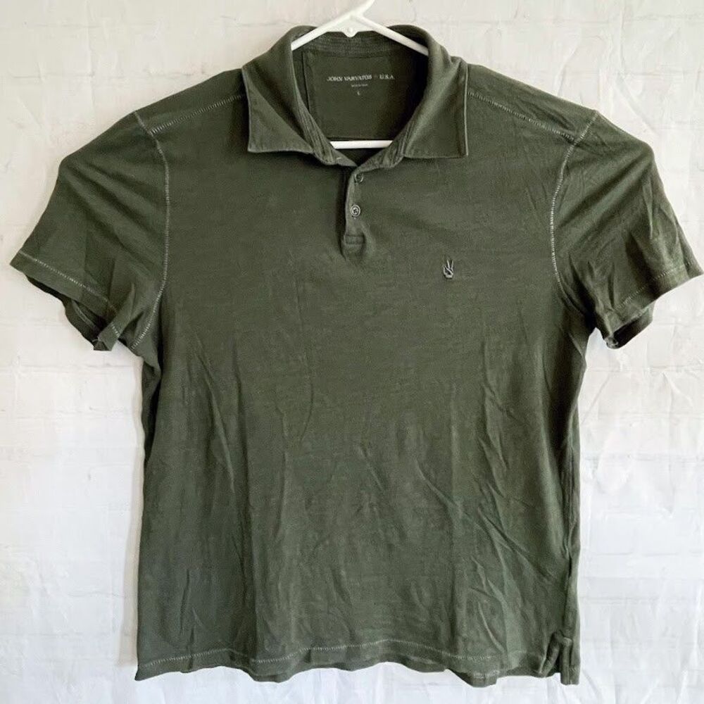 John Varvatos Peace Polo Shirt Mens Medium Green Short Sleeve Slim Fit Cotton